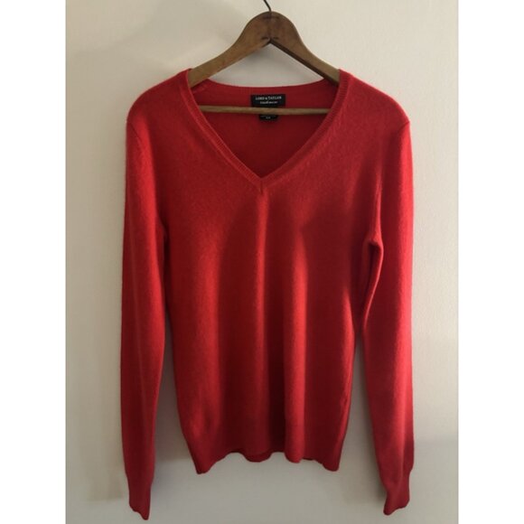 Lord & Taylor 100% Cashmere Pullover V-Neck Sweater in Red, Size Small - Picture 1 of 7
